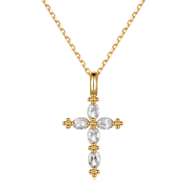 Picture of 925 Sterling Silver w/ CZ Princess Cross Necklace 