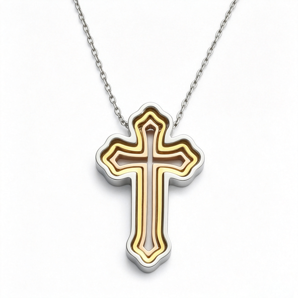 Picture of 3-in-1 Hollow Cross Whole Life Blessing Steel Necklace